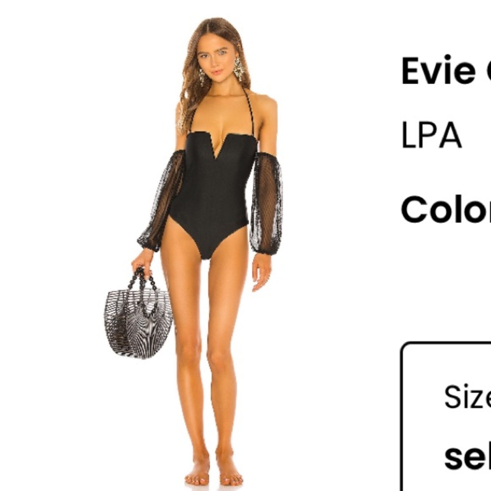 Black LPA Evie one piece swimsuit with detachable sleeves, size XS